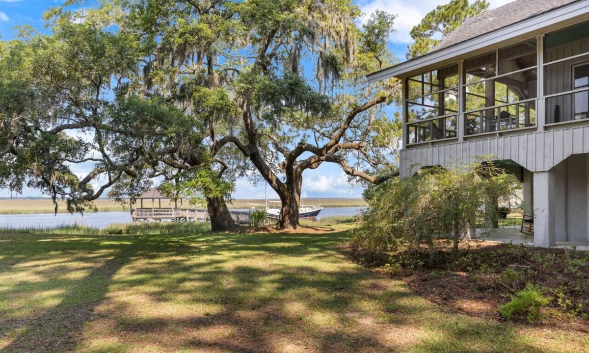 Rockville House | Adams Creek Home, Deep Water on River and Wetlands with Floating Dock