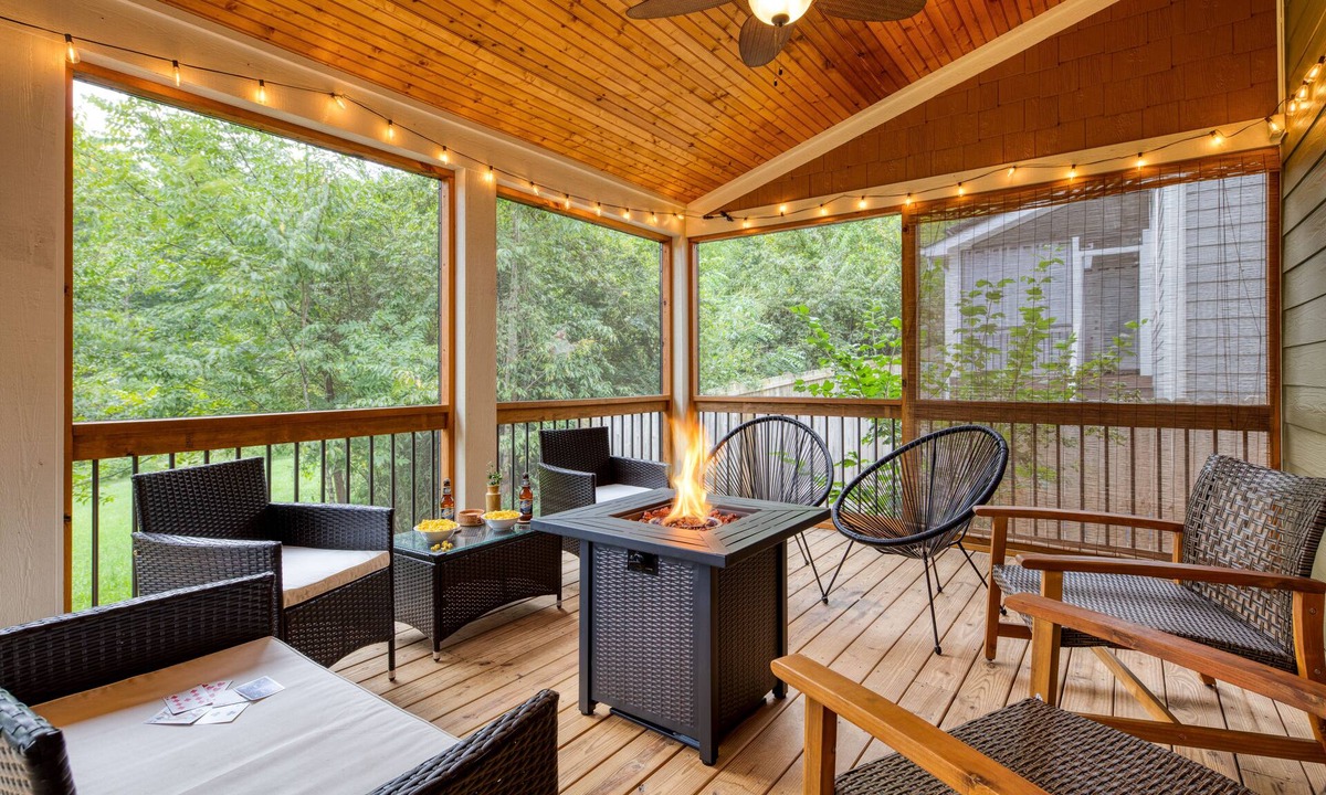 Black Mountain House | Covered Deck + Firepit | Black Mountain Retreat | Sweetgum by AvantStay