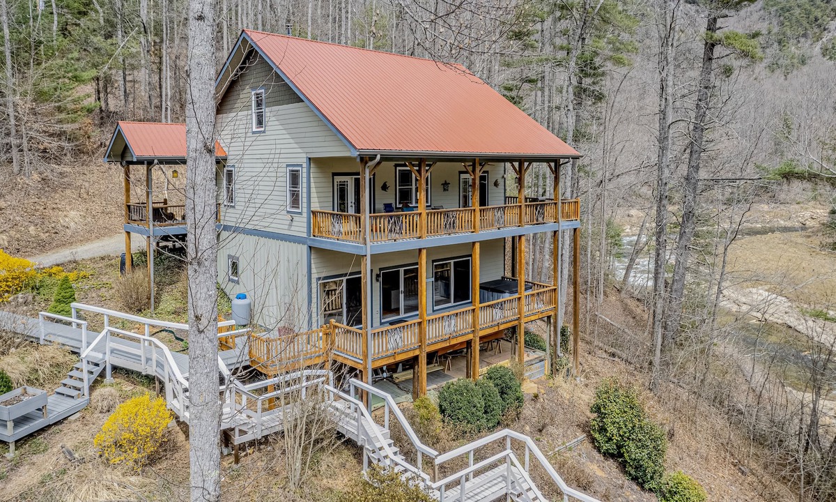 Tuckasegee House | Dog-friendly, waterfront home with hot tub, two kitchens, AC, fireplace, & W/D