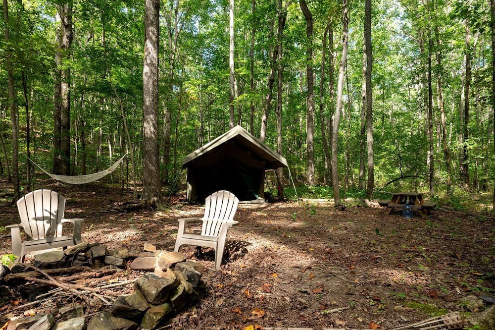 Trenton RV Rental | Enchanting Glamping Tent with Hammock & Fire Pit Escape in Rising Fawn, Georgia