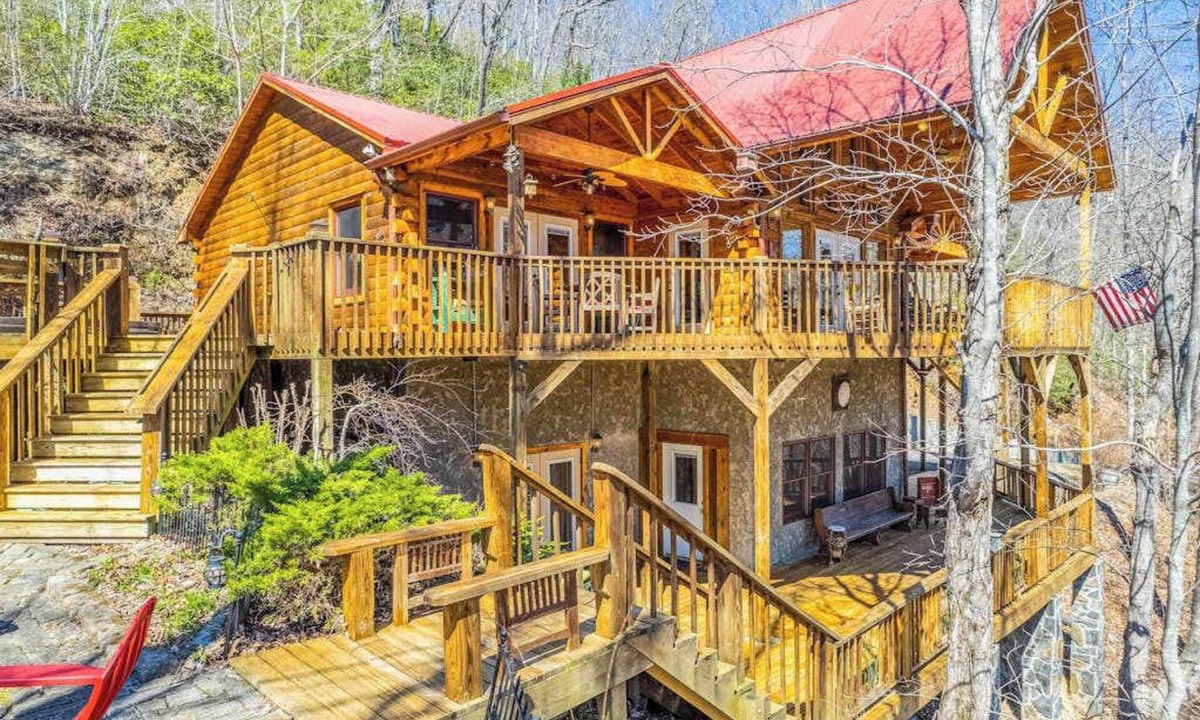 Whittier House | Gorgeous mountain-view home with huge decks, hot tub, game room, & fireplaces