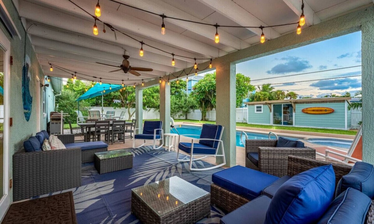 Cocoa Beach House | TIKI BLUE TWO: Family-sized beach house. Walk to Beach. Heated Pool & Hot Tub.