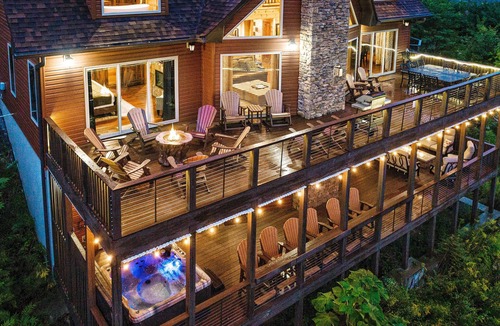 Chalet Village North Cabin | EXTRAORDINARY Luxury Cabin! PANORAMIC Views! Decks! Fire Pits! Theater! Gaming!