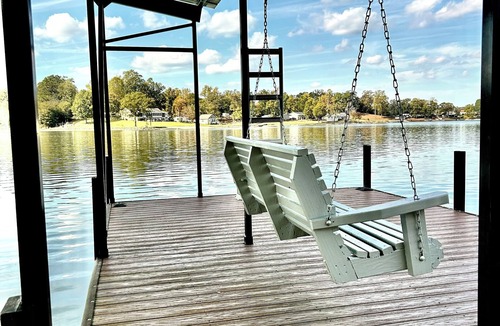 Lake Secession House | Lakefront home with covered boat dock on Lake Secession in Abbeville, SC.