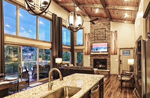 Chalet Village North Cabin | MARVELOUS Contemporary Luxury Cabin! VIEWS! Theater! Gaming! Fire Pits! Hot Tub!