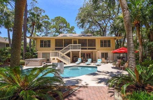 Beach Lagoon House | Oceanfront Home Sea Pines | Private Beach Path | Pool | Hot Tub | Screened Patio