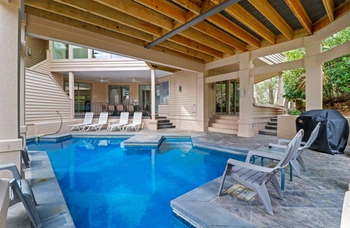 Oceanside House | Oceanside Five Bedroom Sea Pines Home with a Private Pool & Beach Boardwalk!