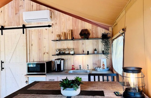 Punta Gorda RV Rental | Outstanding Safari Tent with Jacuzzi and and Beautiful Outdoor and Indoor Living in Florida