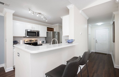 New Tampa Condo | Pretty Condo: KING bed-Pool-Hot Tub-Gym-AC-FAST Wifi-Wash-Dry-Pet-Business Ready