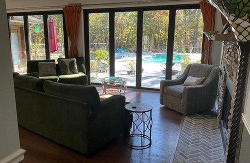 Tullahoma Villa | Quiet Forest Vacation home on a Private Road with Spacious Patios, Fire pit, Pet friendly and a Private pool