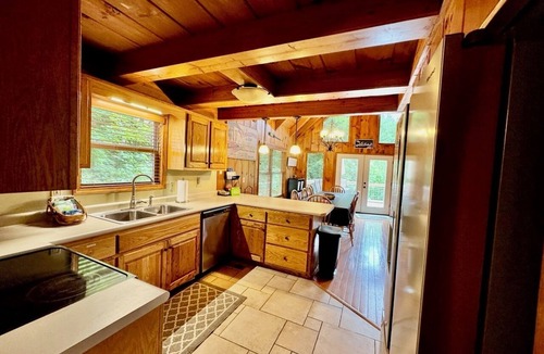 Flat Hollow Marina Cabin | Rustic Lakefront Cabin with private double-deck dock, slide, hot tub, more!