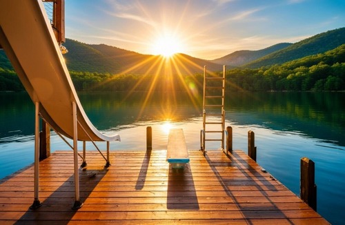 Troy House | The Lakeview: Best Views on Tillery, Sleeps 16, Private Dock with Slide