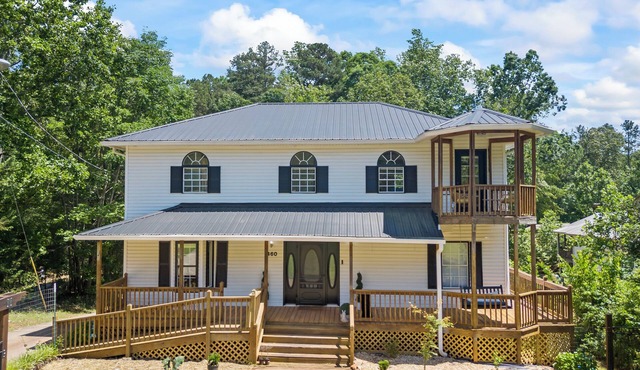 Lake house with double deck boat dock