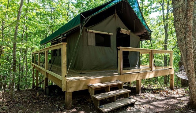 Mountain Glamping Tent with Sunrise Views & Firepit in Rising Fawn, Georgia