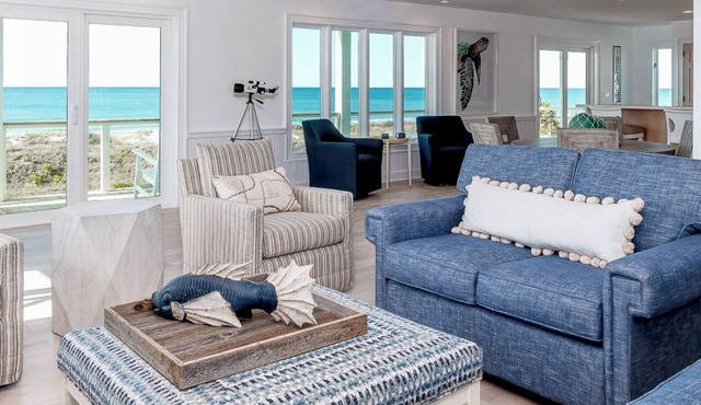 Oceanfront 7 BR, private beach access, 3 levels of beachfront decks