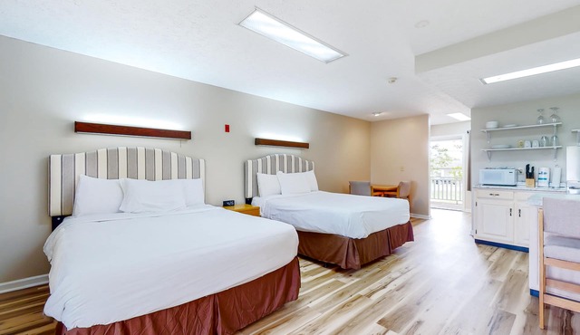 Second-floor studio with quiet view, patio & gym - walk to Douglas Lake, dogs OK in Baneberry