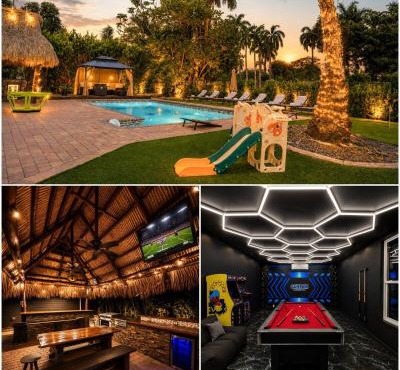 Tiki Oasis with kitchen - Game Room - Fire Pit - 4BR Retreat - Pool